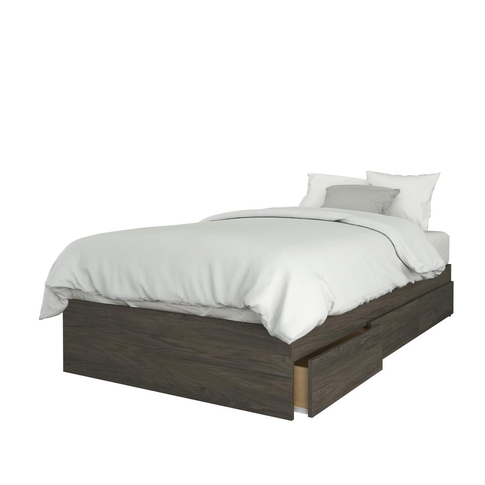 3-Drawer Storage Bed Frame, Twin|Bark Grey. Picture 1