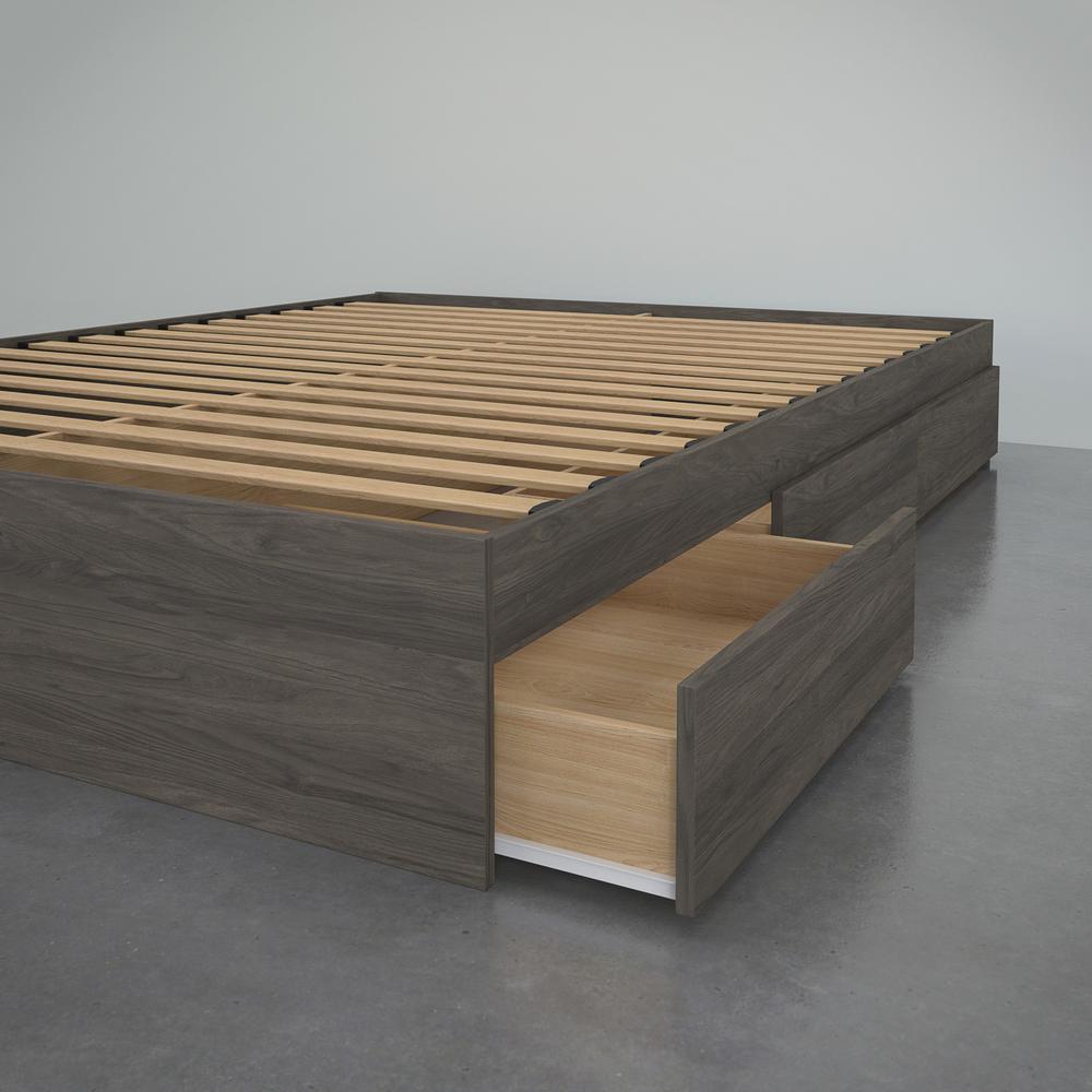 Queen Size Storage Platform Bed, 3-Drawer, Bark Grey. Picture 14