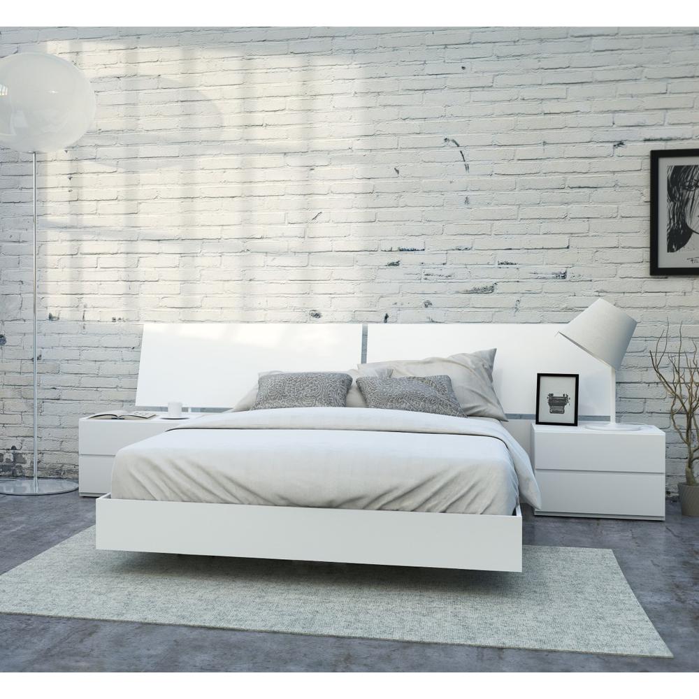 4-Piece Bedroom Set With Bed Frame, Headboard & Nightstands, Queen|White. Picture 4