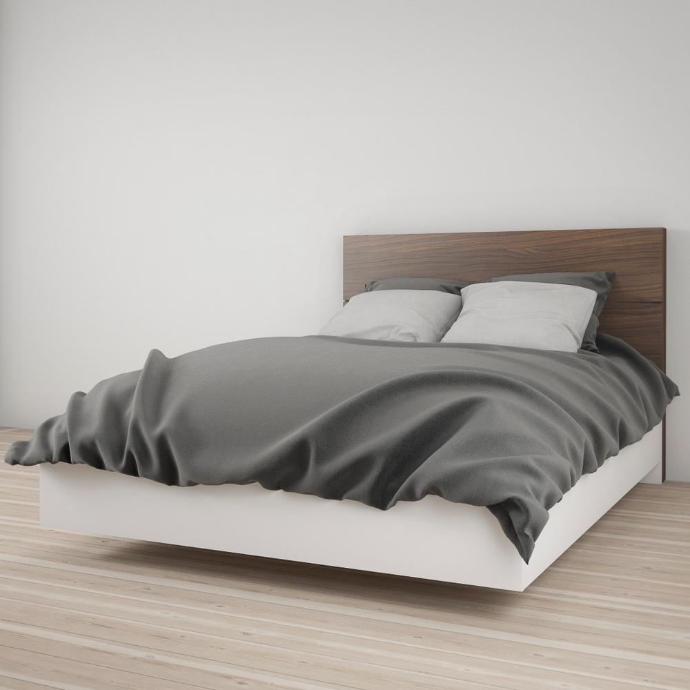2-Piece Bedset With Bed Frame And Headboard, Full|White & Walnut. Picture 2