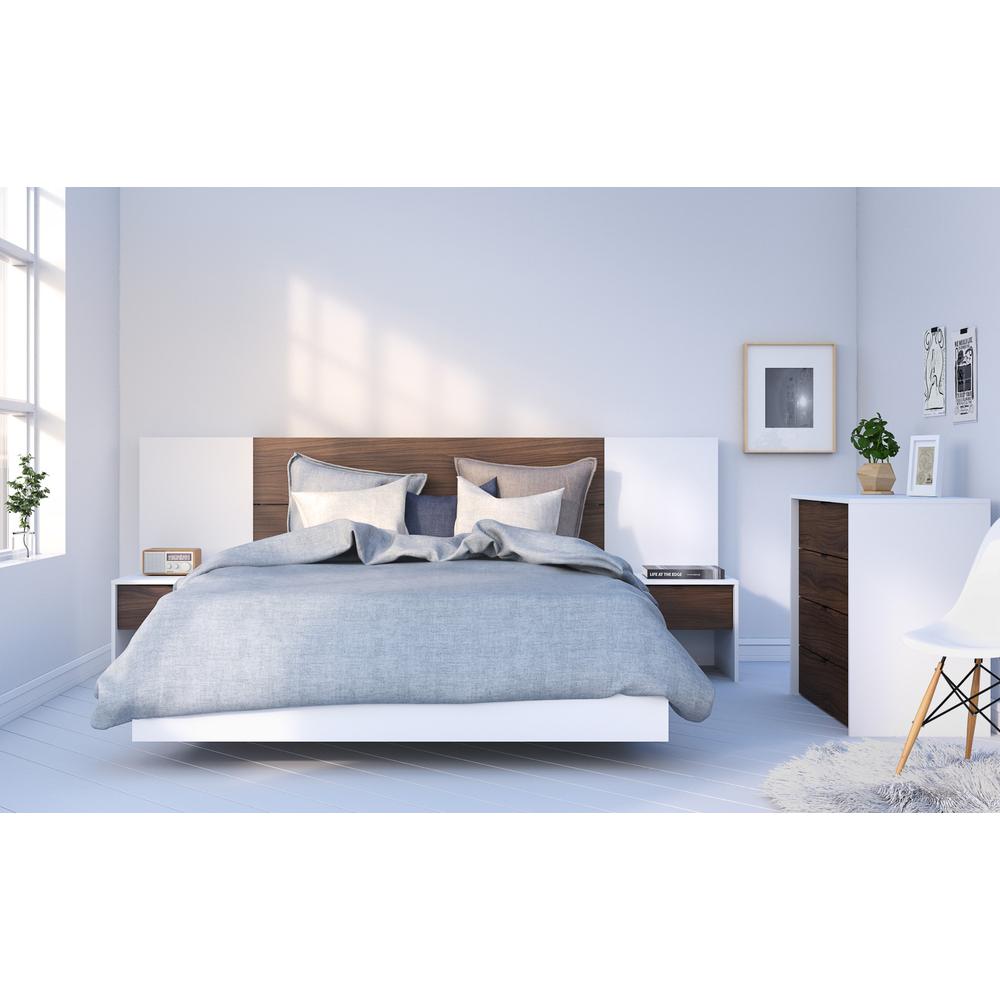 Celebri-T 6 Piece Queen Size Bedroom Set, White and Walnut. Picture 10