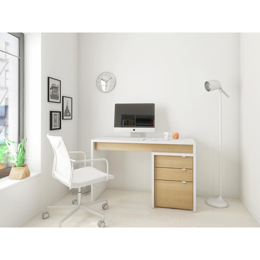 2-Piece Home Office With Desk & 3-Drawer Filling Cabinet, White & Natural Maple. Picture 2
