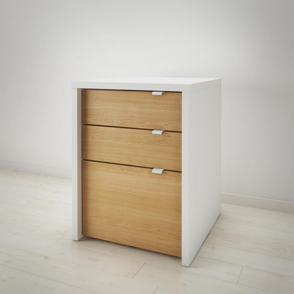 2-Piece Home Office With Desk & 3-Drawer Filling Cabinet, White & Natural Maple. Picture 3