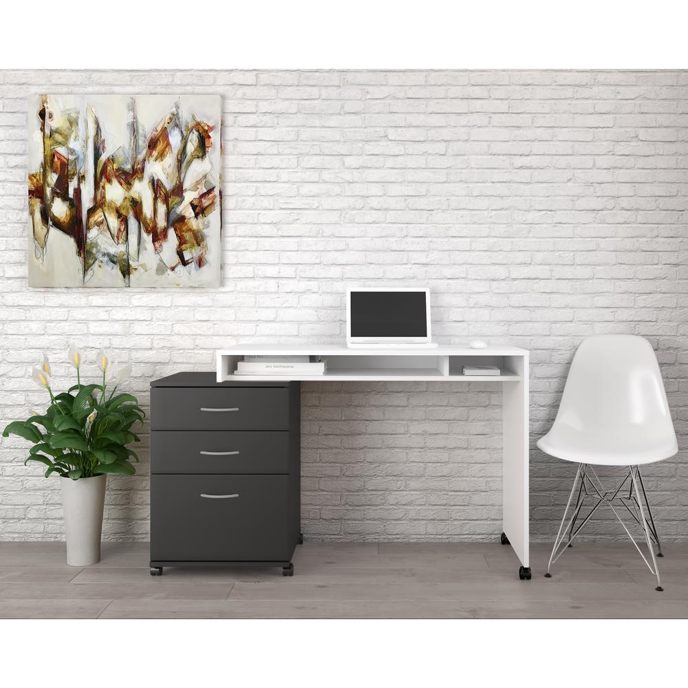 2-Piece Home Office With Desk & 2-Drawer Filling Cabinet, Black & White. Picture 3