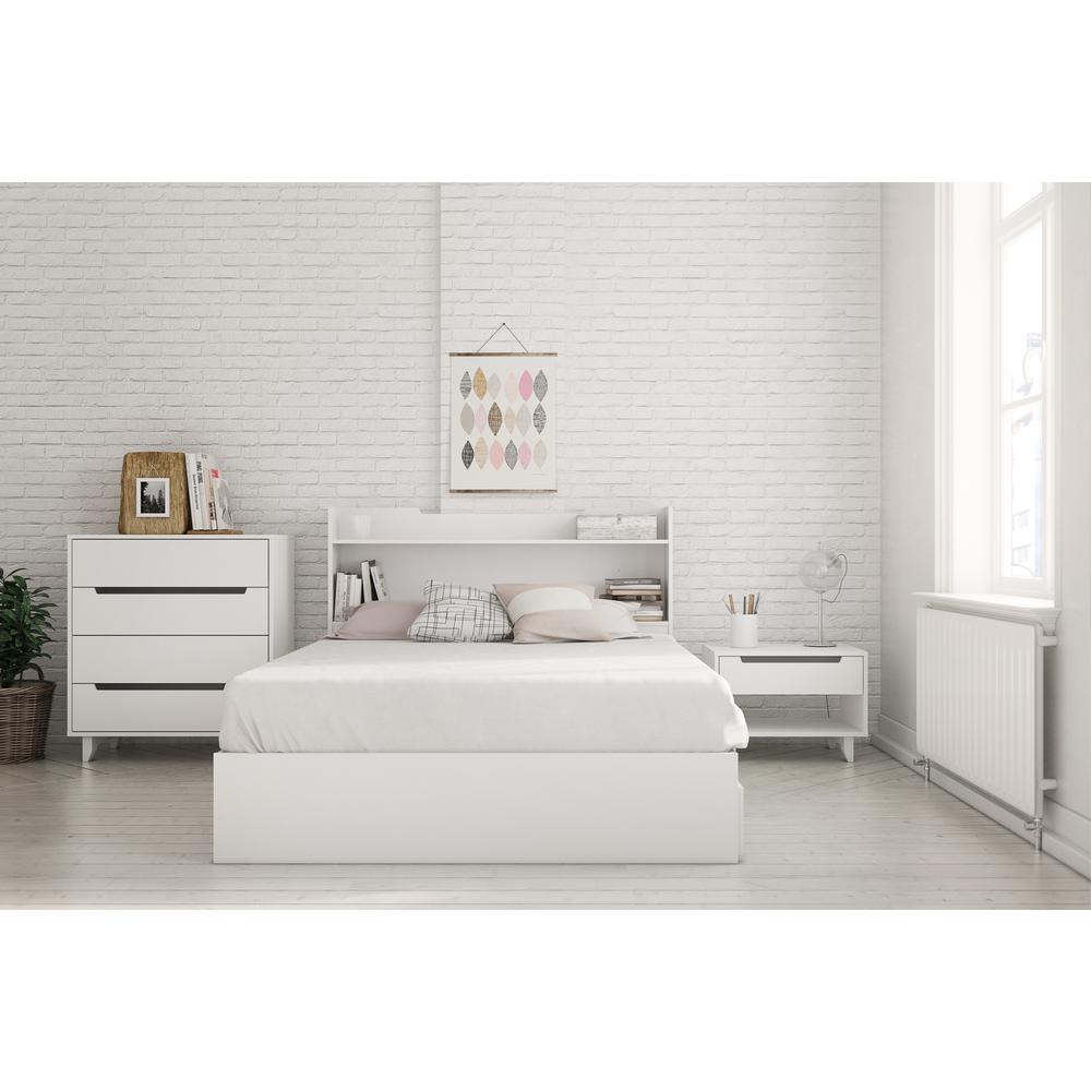 4-Piece Bedroom Set With Bed Frame, Headboard, Nightstand & Dresser, Full|White. Picture 1