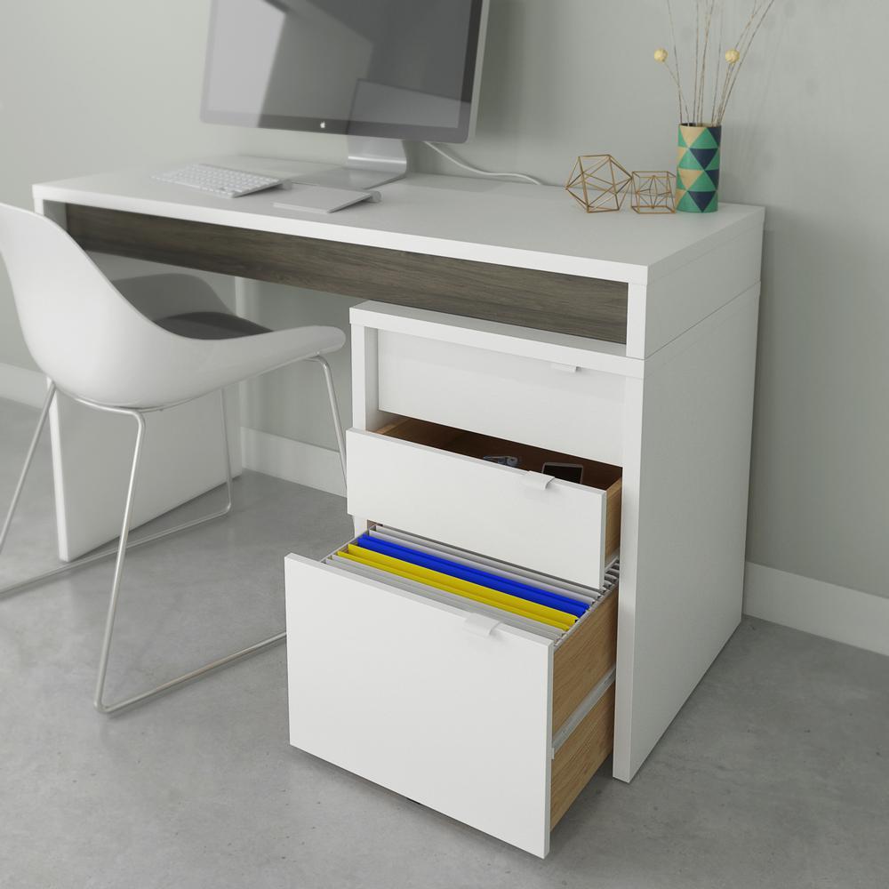 2-Piece Home Office With Desk & 3-Drawer Filling Cabinet, White & Bark Grey. Picture 3