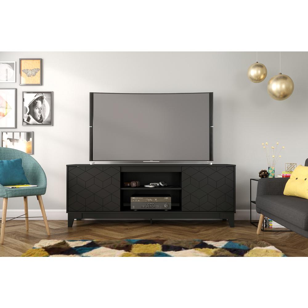 72-Inch Tv Stand With 2-Doors, Black. Picture 2