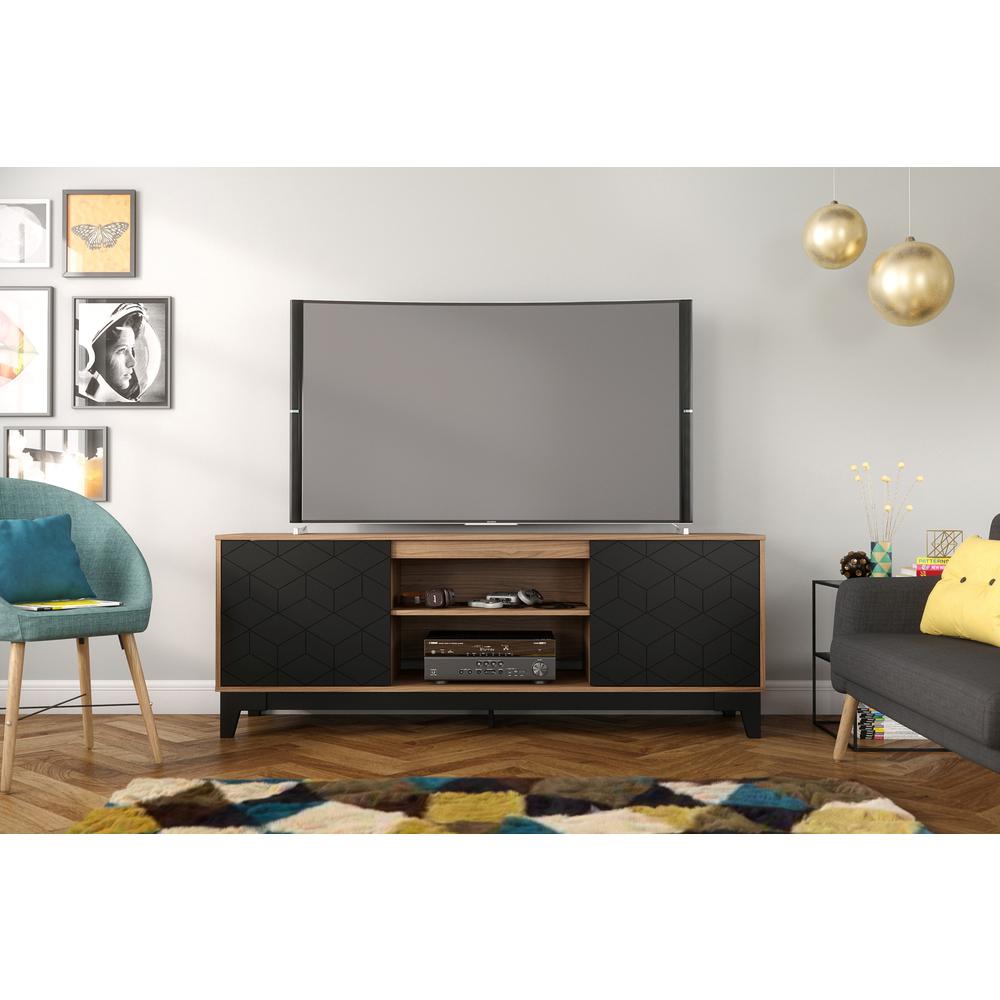 72-Inch Tv Stand With 2-Doors, Nutmeg & Black. Picture 2