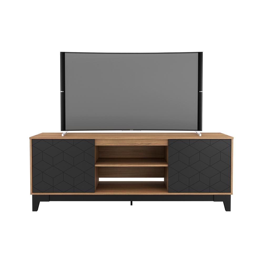 72-Inch Tv Stand With 2-Doors, Nutmeg & Black. Picture 1