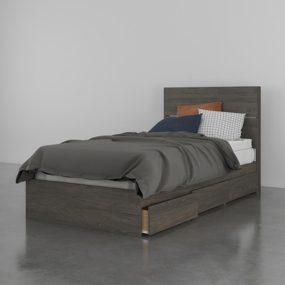 2-Piece Bedset With Bed Frame And Headboard, Twin|Bark Grey. Picture 1