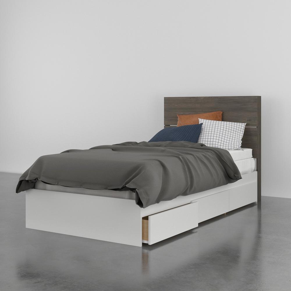 2-Piece Bedset With Bed Frame And Headboard, Twin|Bark Grey & White. Picture 1
