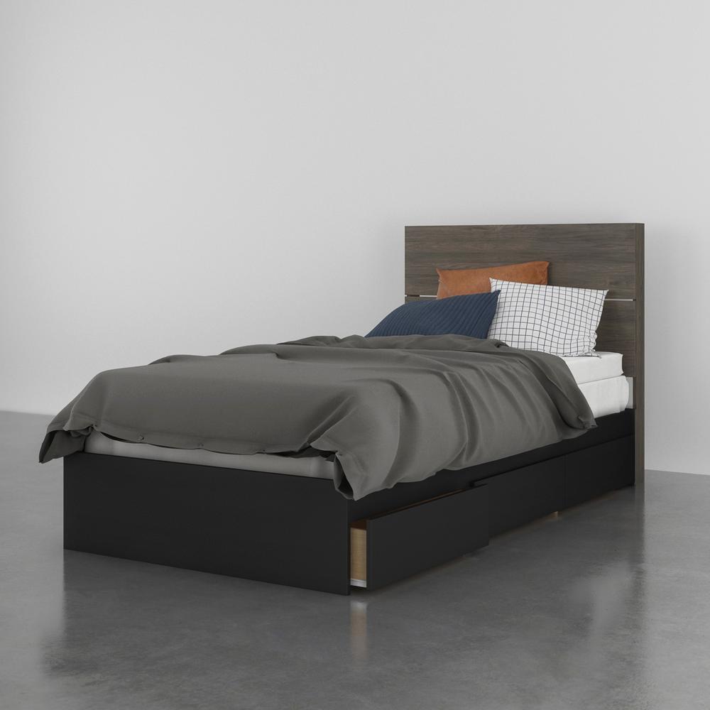 2-Piece Bedset With Bed Frame And Headboard, Twin|Bark Grey & Black. Picture 1