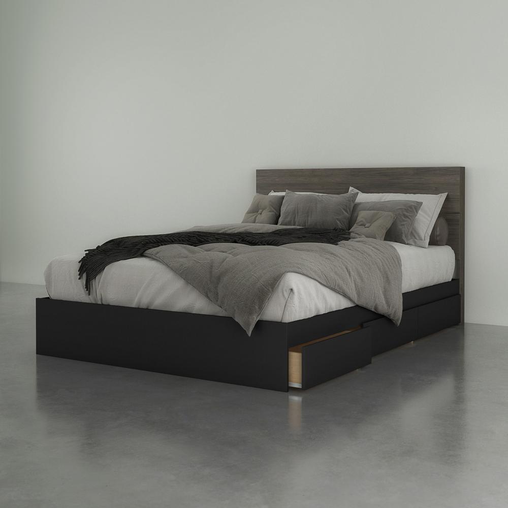 2-Piece Bedset With Bed Frame And Headboard, Queen|Bark Grey & Black. Picture 1