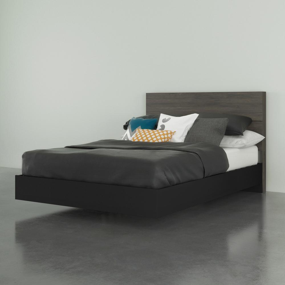 2-Piece Bedset With Bed Frame And Headboard, Full|Bark Grey & Black. Picture 1