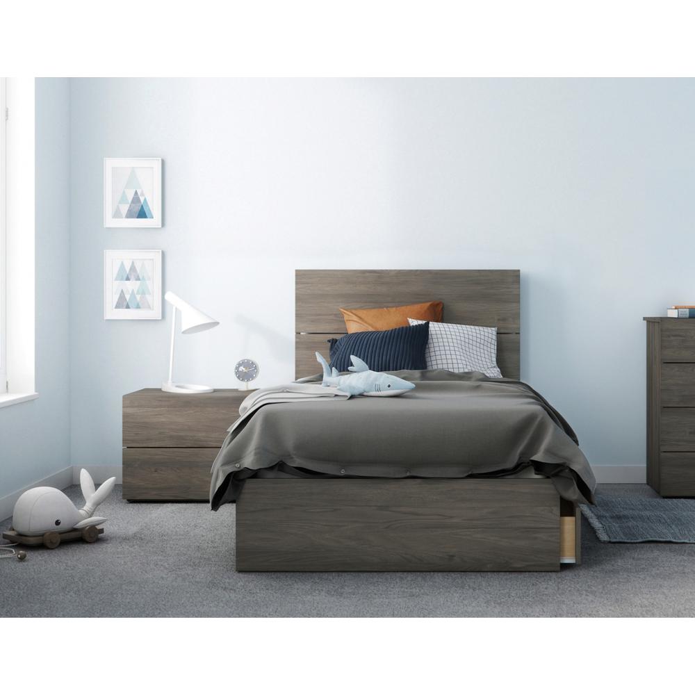 3-Piece Bedroom Set With Bed Frame, Headboard & Nightstand, Twin|Bark Grey. Picture 1