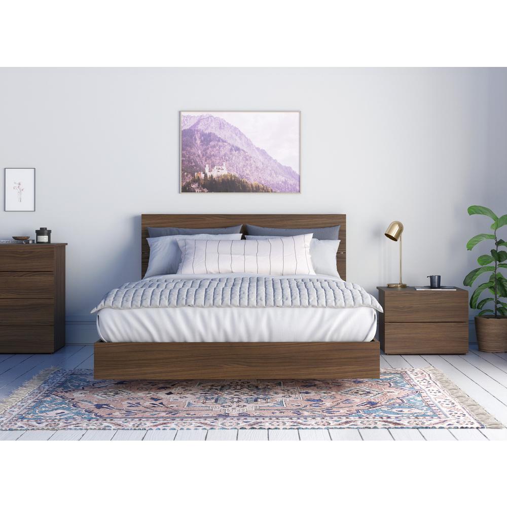 3-Piece Bedroom Set With Bed Frame, Headboard & Nightstand, Queen|Walnut. Picture 4