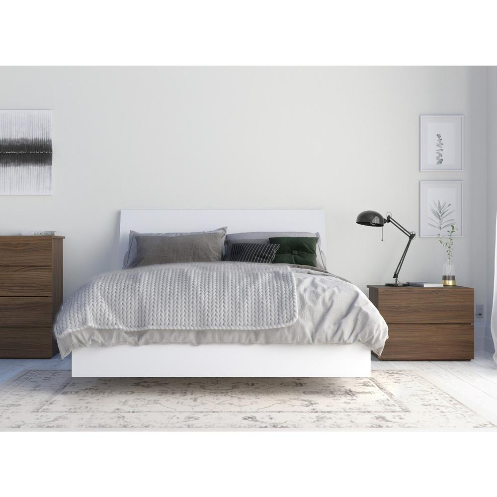 3-Piece Bedroom Set With Bed Frame, Headboard & Nightstand, Full|Walnut & White. Picture 2