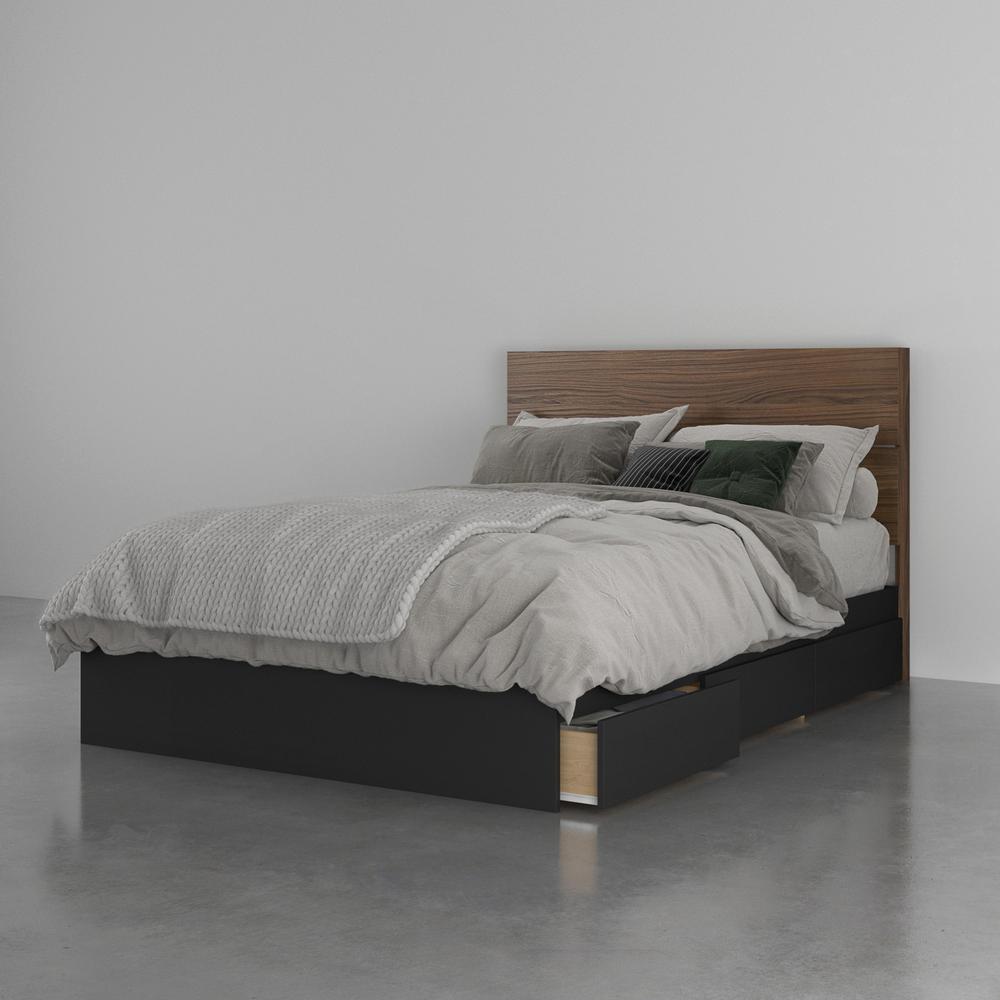 2-Piece Bedset With Bed Frame And Headboard, Full|Walnut & Black. Picture 1