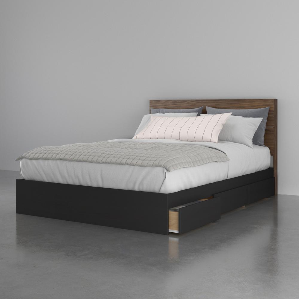 2-Piece Bedset With Bed Frame And Headboard, Queen|Walnut & Black. Picture 1