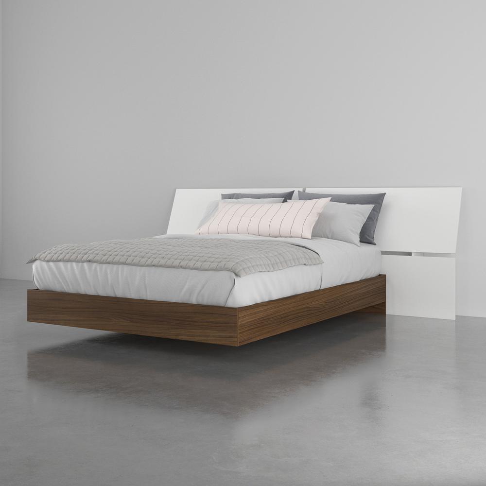2-Piece Bedset With Bed Frame And Headboard, Queen|Walnut & White. Picture 2