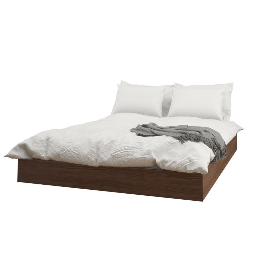 2-Piece Bedset With Bed Frame And Headboard, Queen|Walnut & White. Picture 1