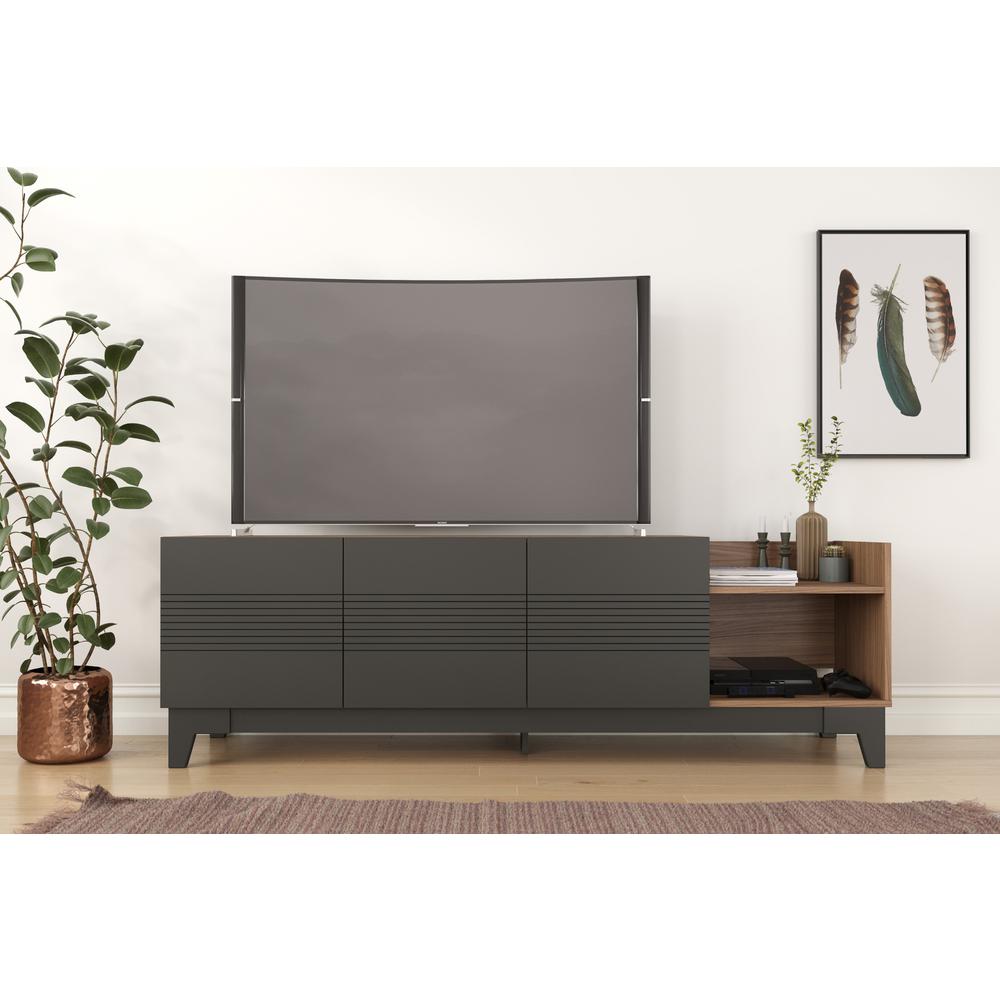 72-Inch Tv Stand, Nutmeg & Charcoal Grey. Picture 2