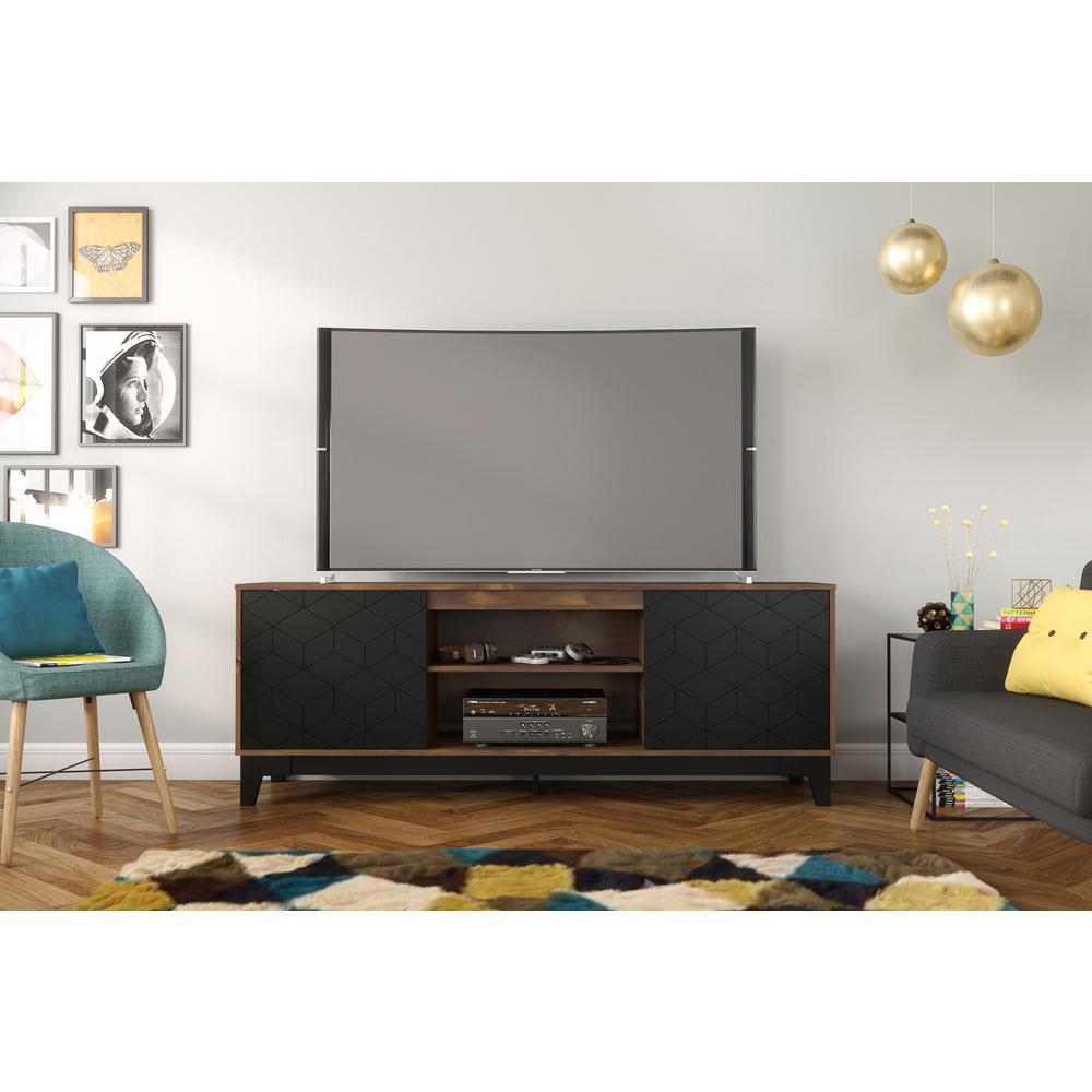 72-Inch Tv Stand With 2-Doors, Truffle & Black. Picture 2