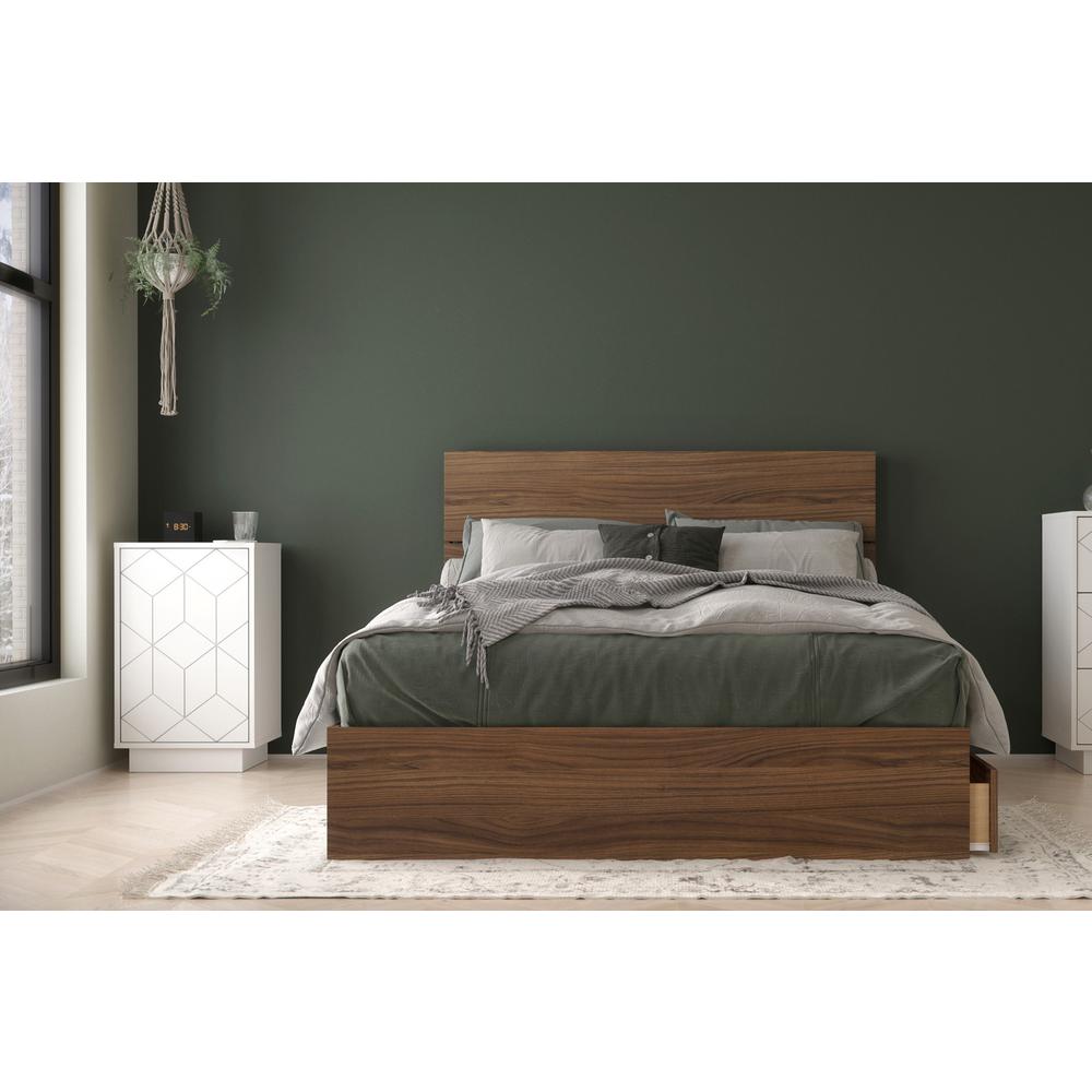 3-Piece Bedroom Set With Bed Frame, Headboard & Nightstand, Full|Walnut & White. Picture 1