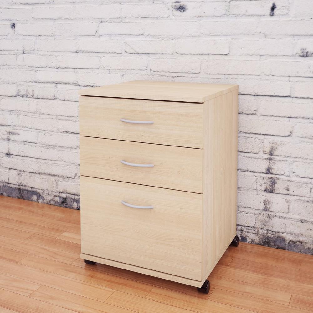 3-Drawer Essentials Rolling Filing Cabinet, Natural Maple. Picture 2