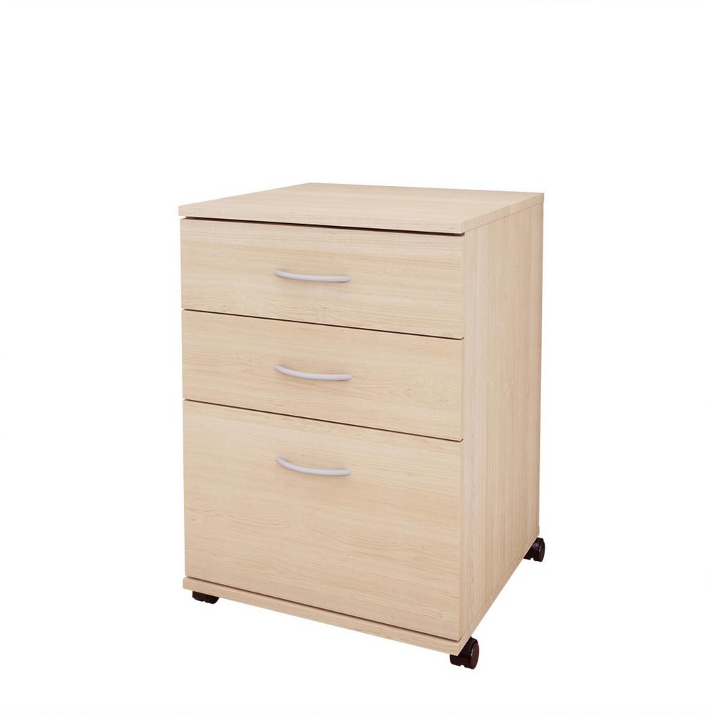 3-Drawer Essentials Rolling Filing Cabinet, Natural Maple. Picture 1