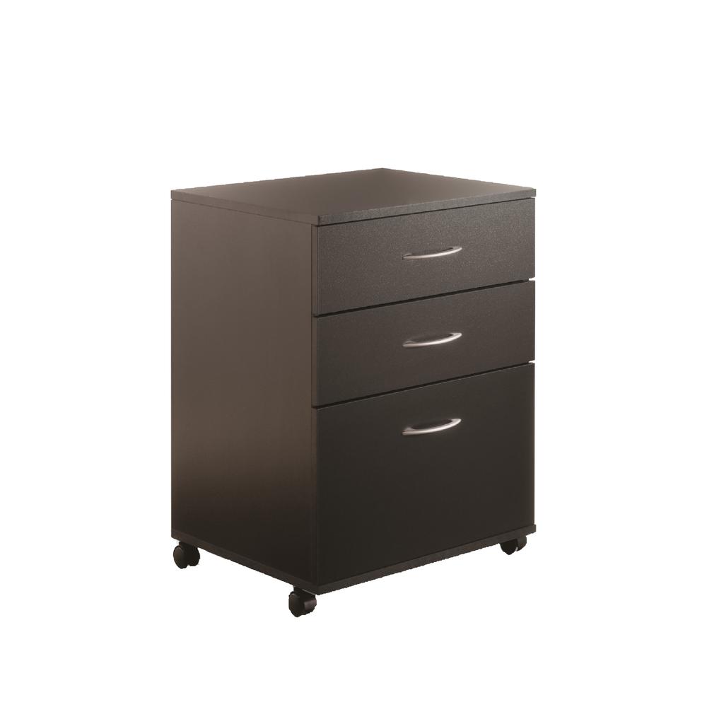 3-Drawer Essentials Rolling Filing Cabinet, Black. Picture 1