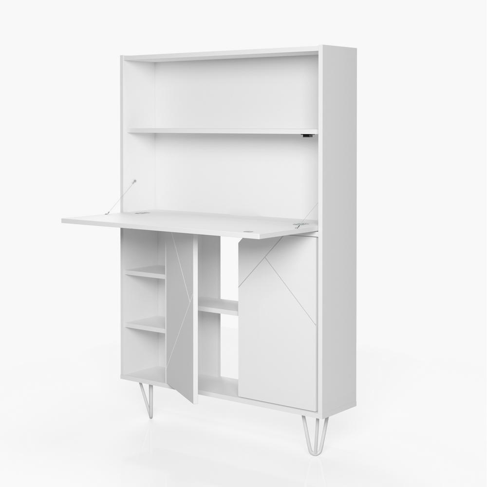 Slim Bar Cabinet , Secretary Bookcase Desk With Storage, White. Picture 7
