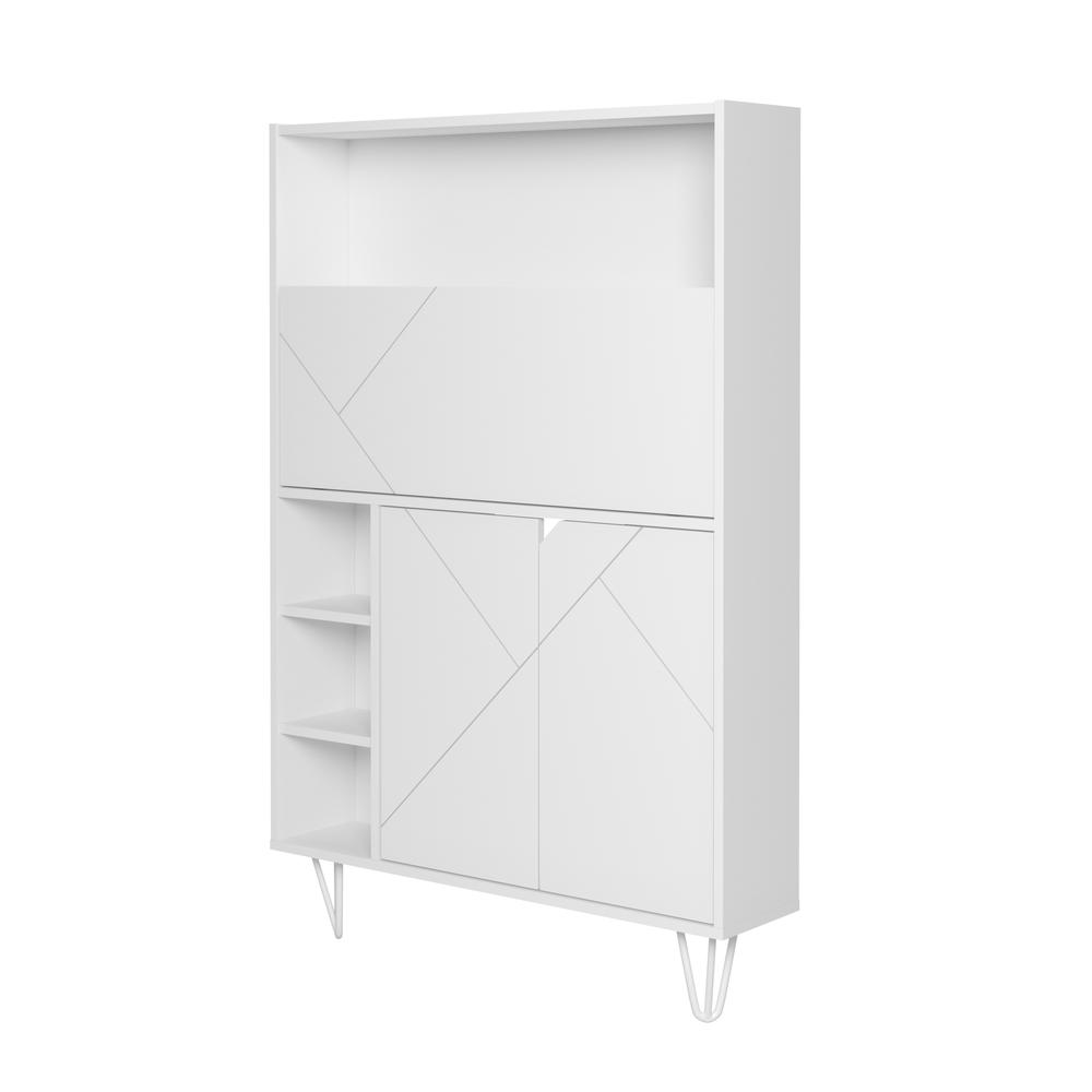 Slim Bar Cabinet , Secretary Bookcase Desk With Storage, White. Picture 1