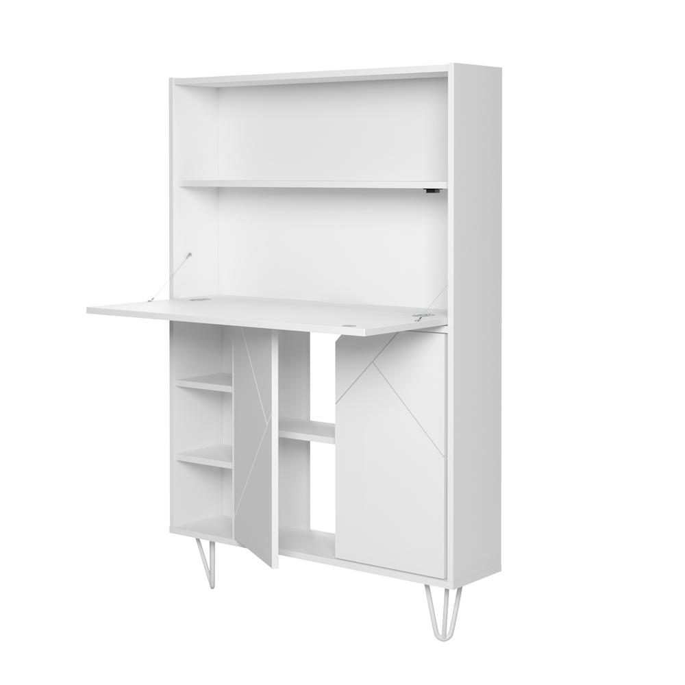Slim Bar Cabinet , Secretary Bookcase Desk With Storage, White. Picture 3