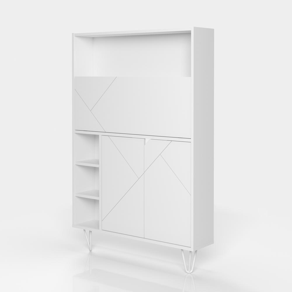 Slim Bar Cabinet , Secretary Bookcase Desk With Storage, White. Picture 4