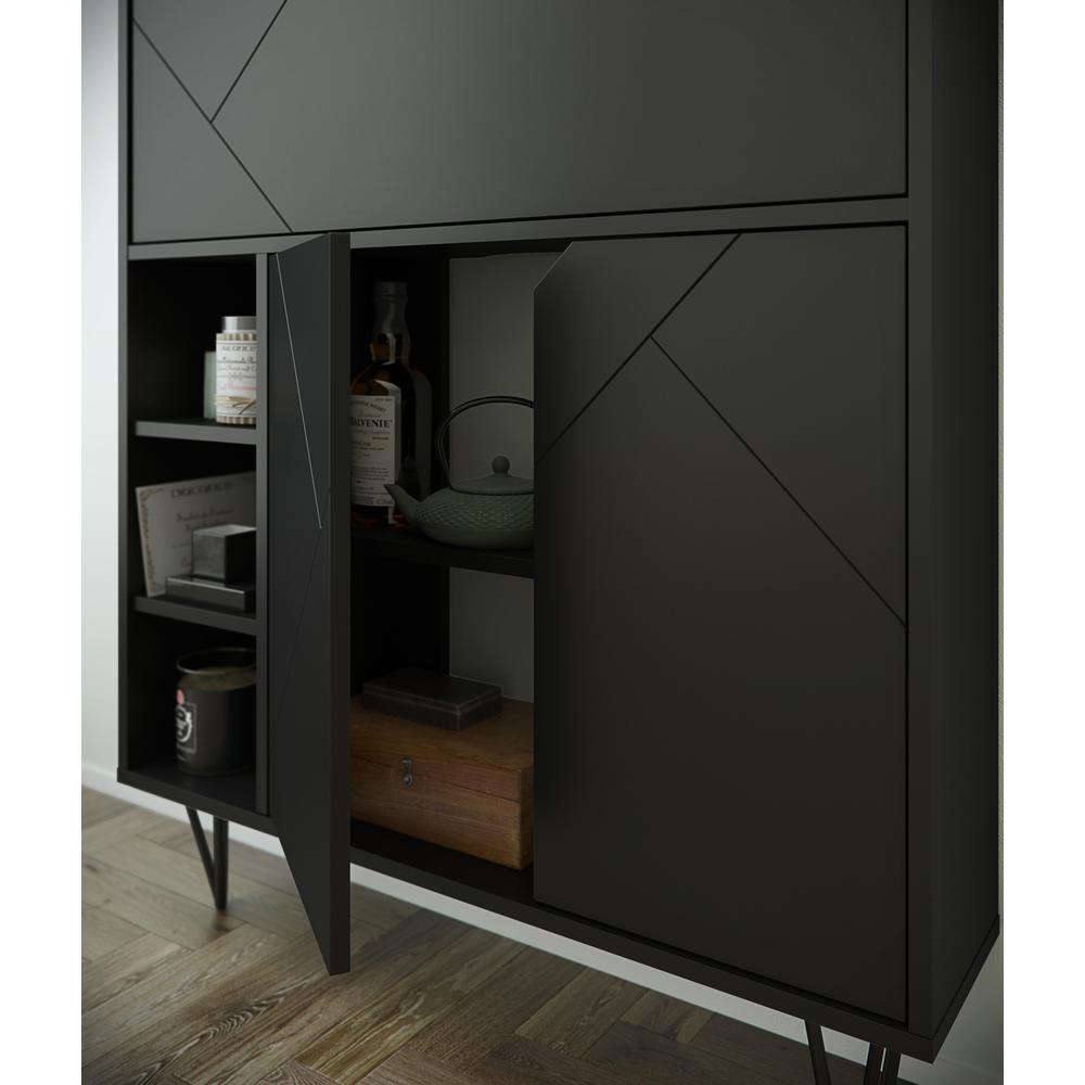 Slim Bar Cabinet , Secretary Bookcase Desk With Storage, Black. Picture 10