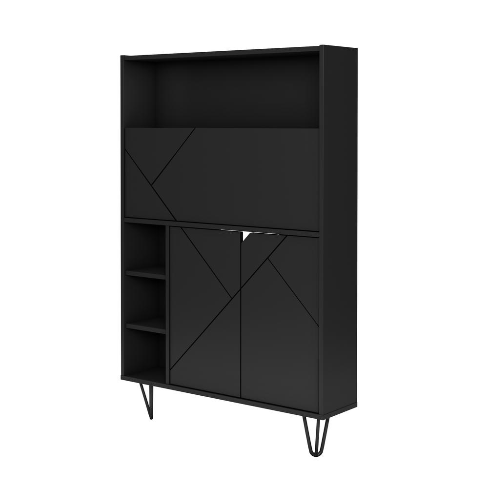 Slim Bar Cabinet , Secretary Bookcase Desk With Storage, Black. Picture 1