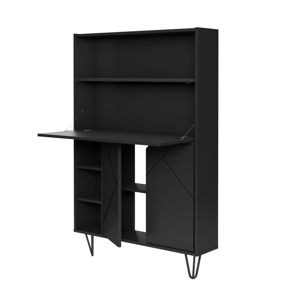 Slim Bar Cabinet , Secretary Bookcase Desk With Storage, Black. Picture 2