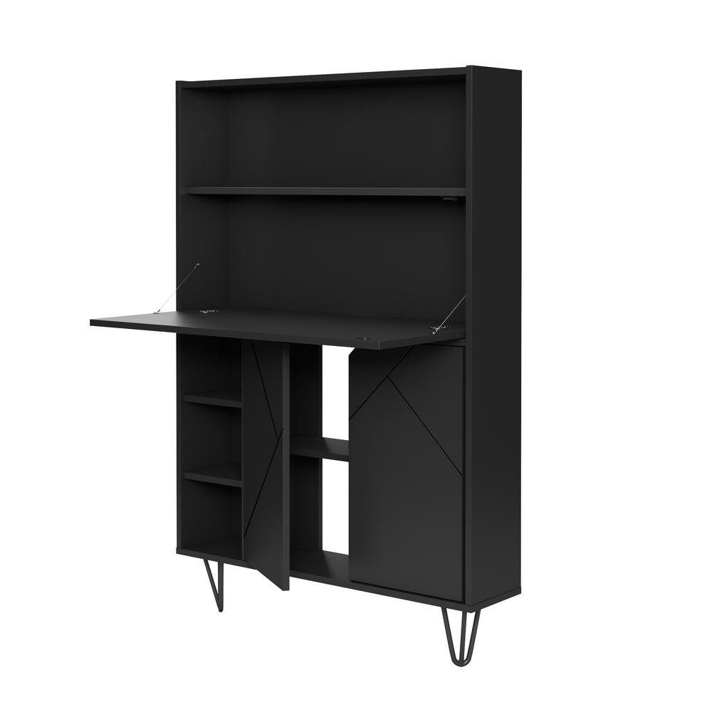 Slim Bar Cabinet , Secretary Bookcase Desk With Storage, Black. Picture 3