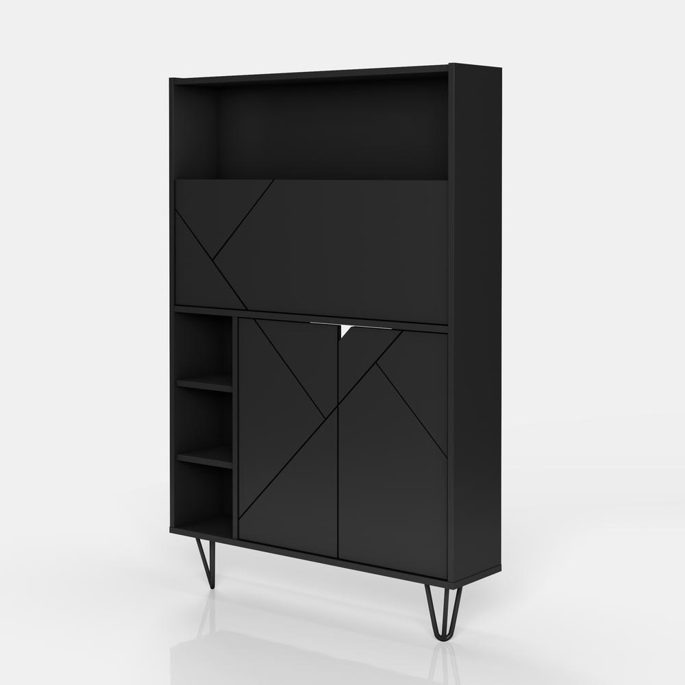 Slim Bar Cabinet , Secretary Bookcase Desk With Storage, Black. Picture 4