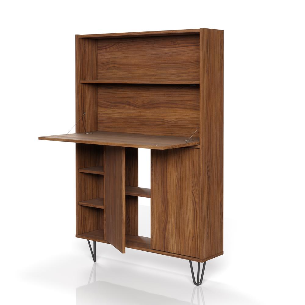 Slim Bar Cabinet , Secretary Bookcase Desk With Storage, Walnut. Picture 5
