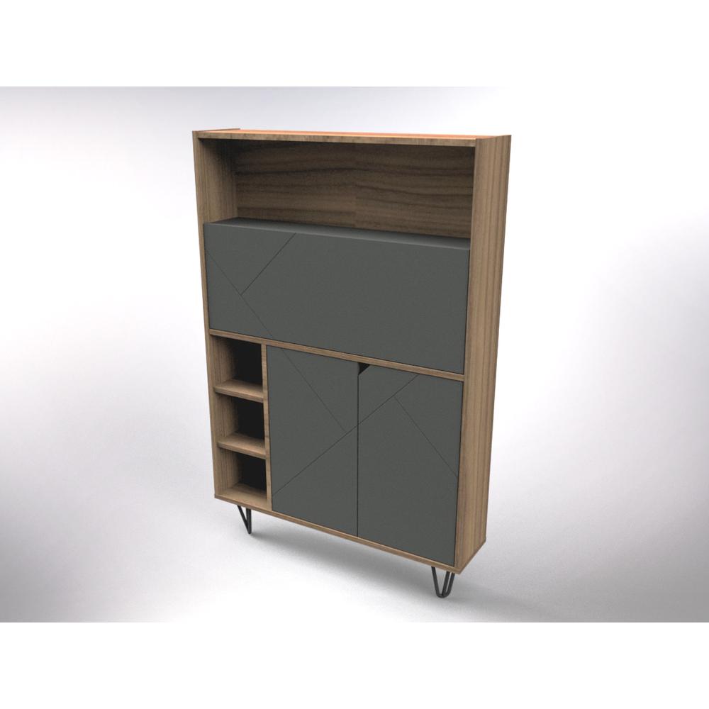 Slim Bar Cabinet , Secretary Bookcase Desk With Storage, Nutmeg & Charcoal Grey. Picture 11