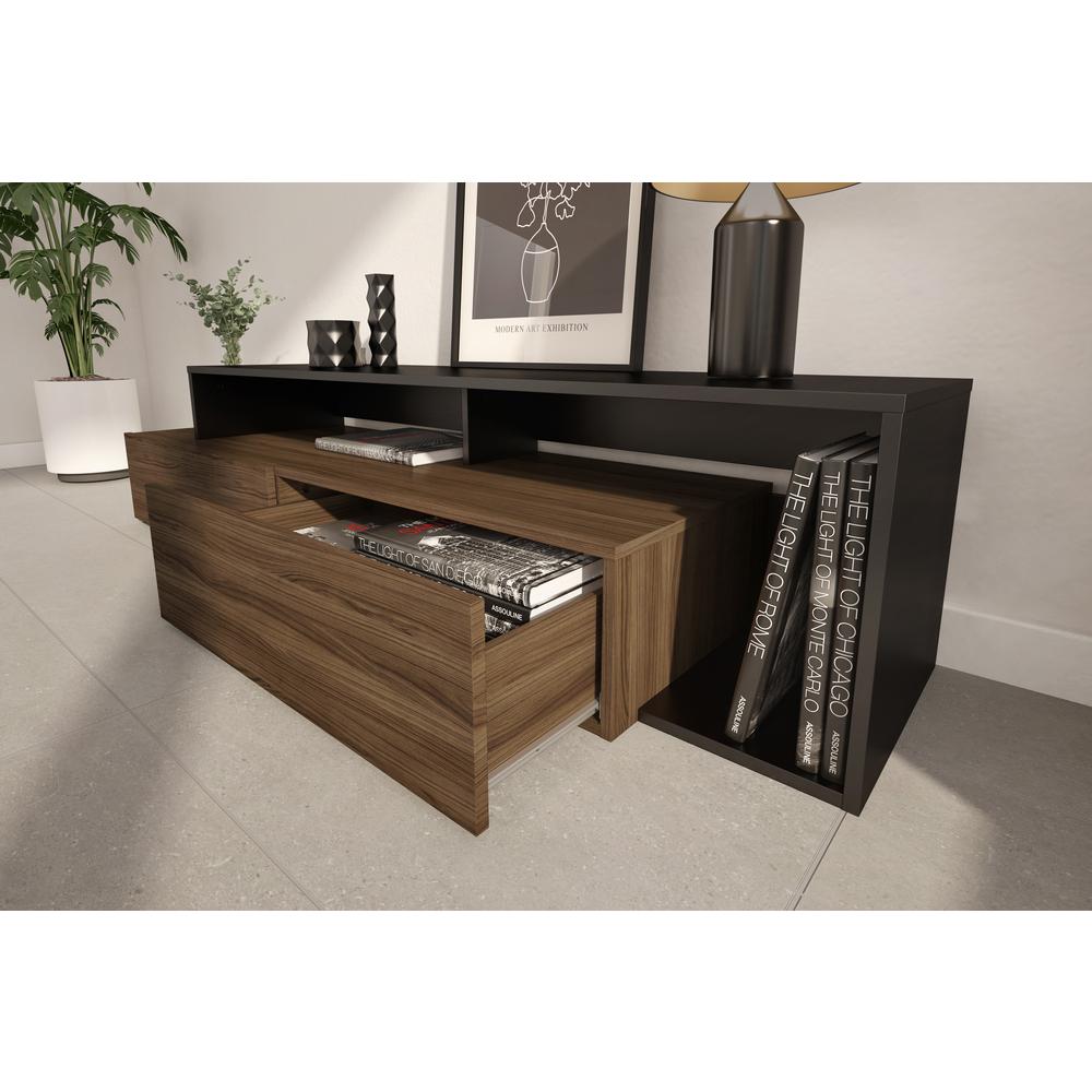 72-Inch Tv Stand With 2 Drawers, Black & Walnut. Picture 6