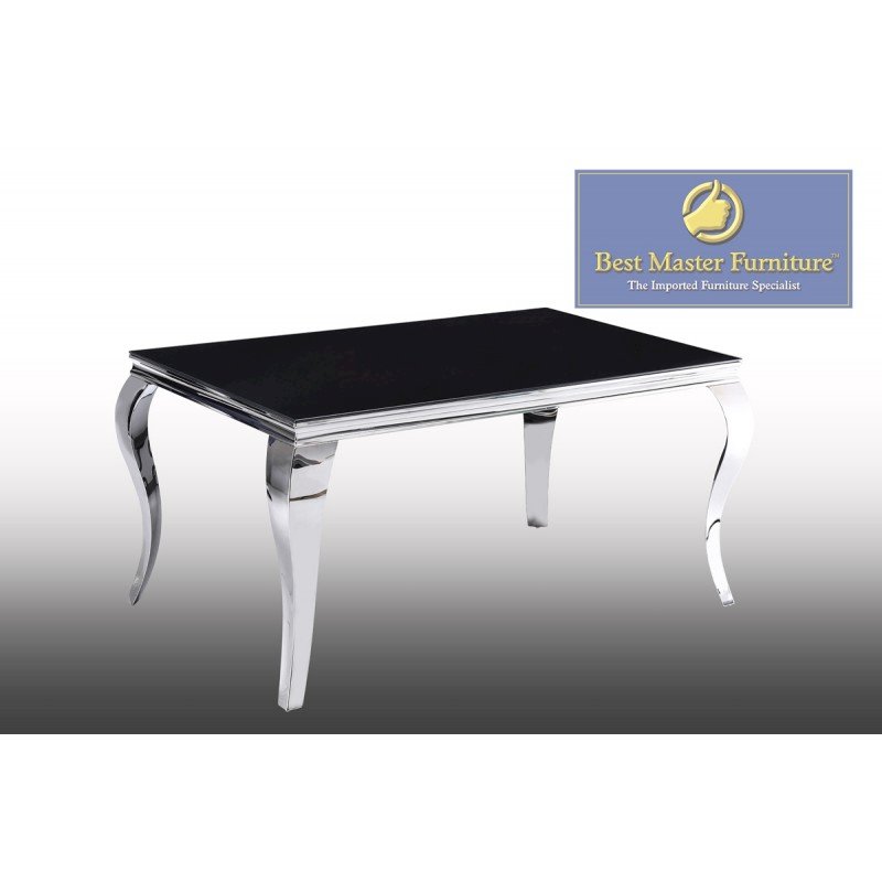 Best Master Furniture Tristan 60" Modern Glass Dining Table in Silver. Picture 1