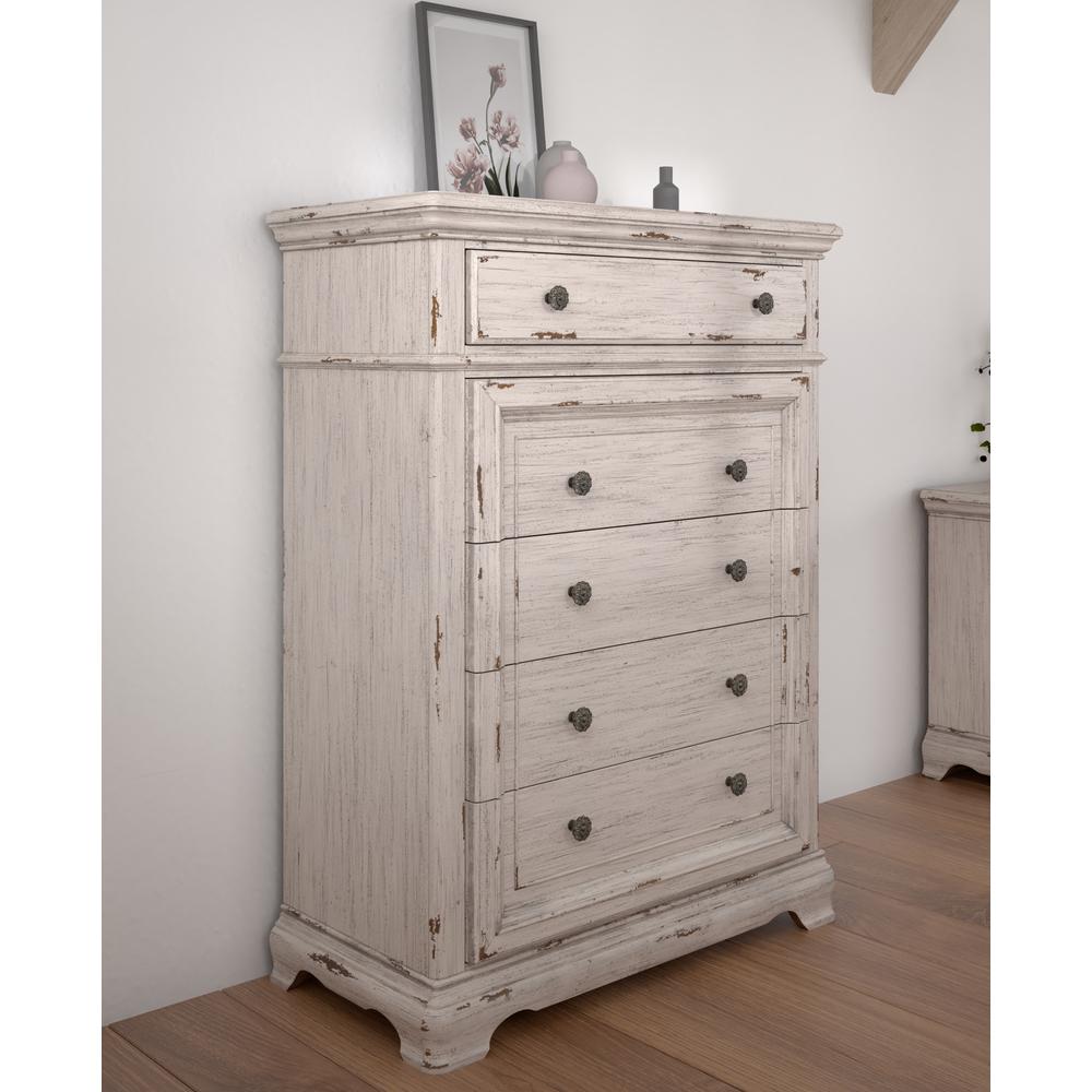 Providence Five Drawer Chest, Antiqued White. Picture 3