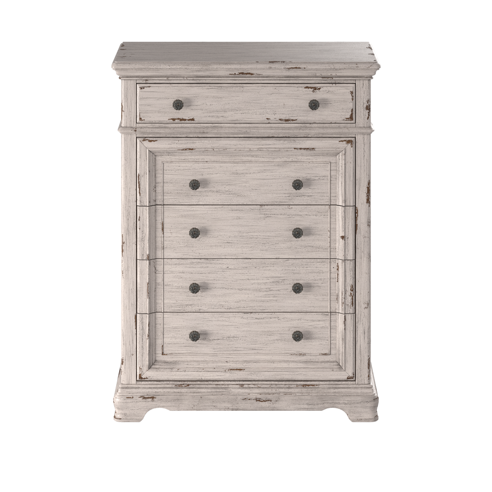 Providence Five Drawer Chest, Antiqued White. Picture 1