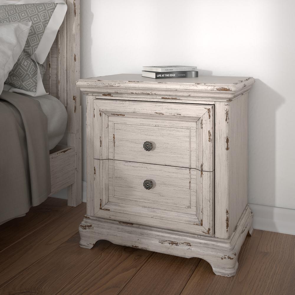 Providence Two Drawer Nightstand, Antiqued White. Picture 3