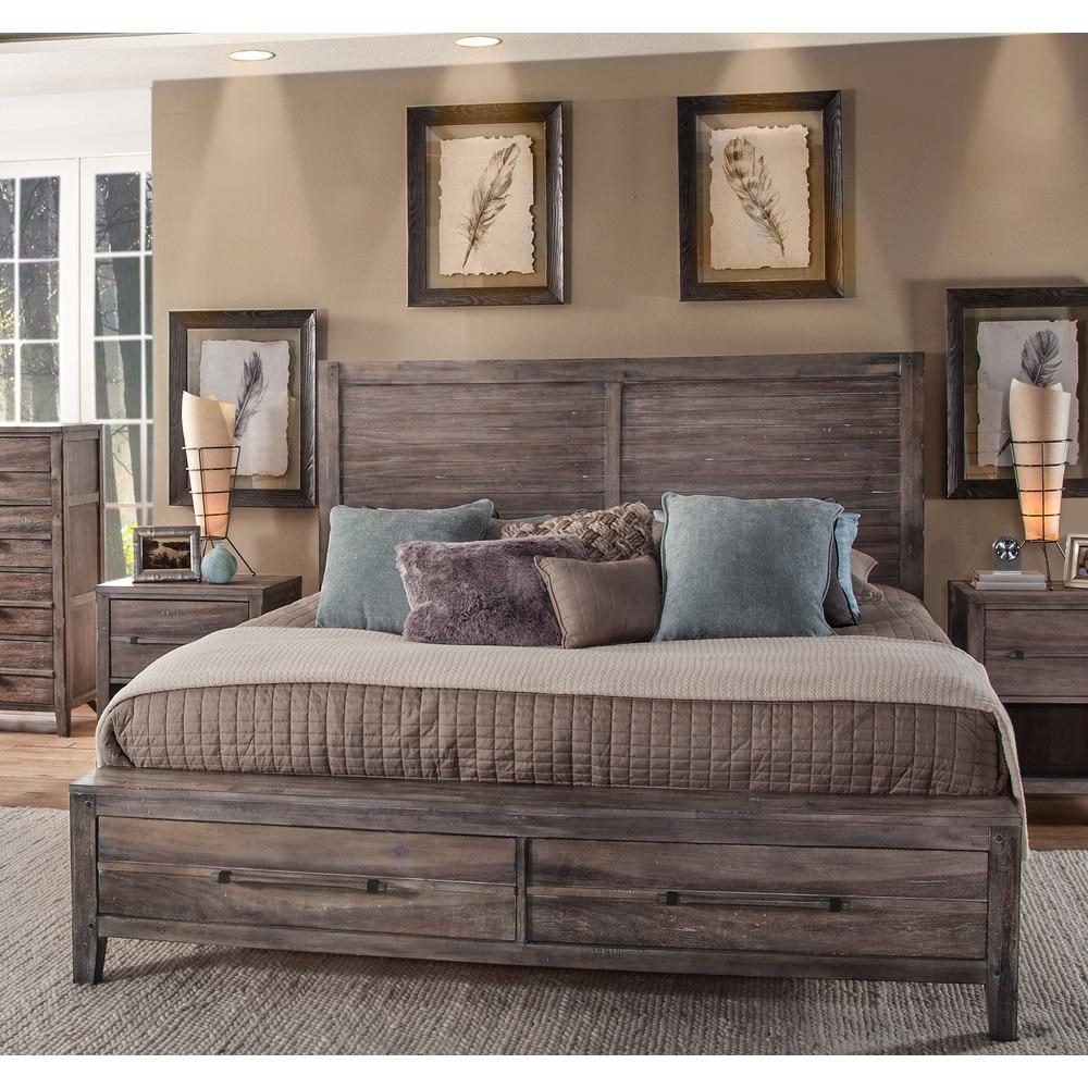 Aurora Weathered Gray Queen Panel Bed with Storage. Picture 2