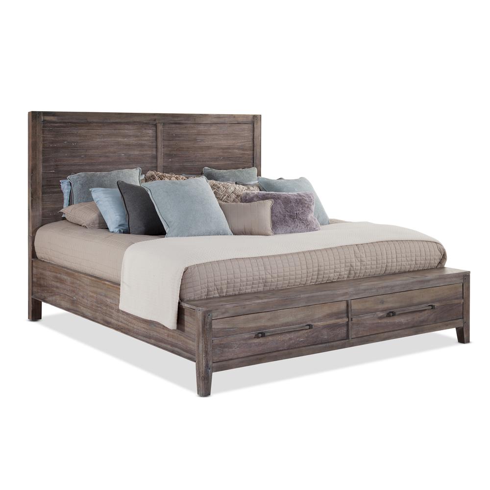 Aurora Weathered Gray Queen Panel Bed with Storage. Picture 1
