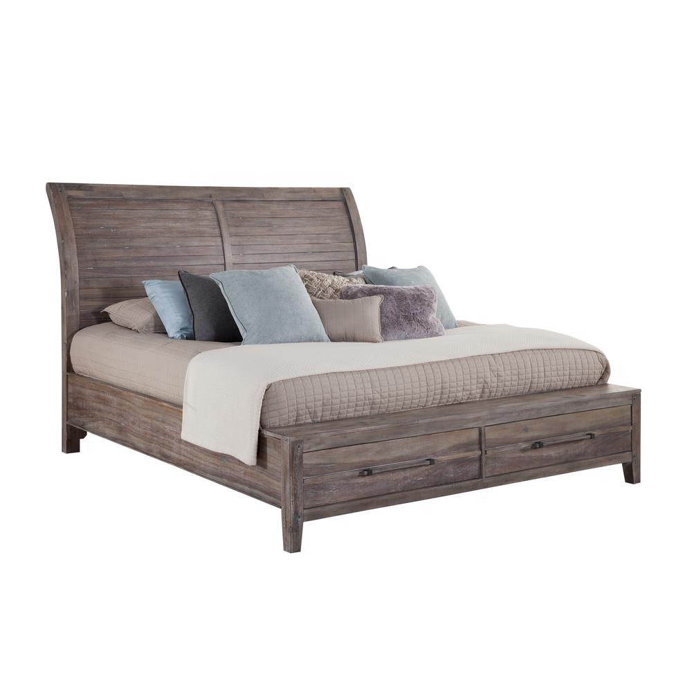 Aurora Weathered Gray Queen Sleigh Bed. Picture 1